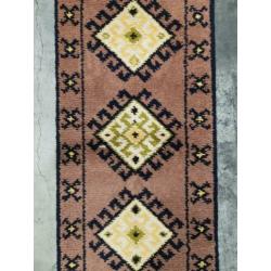 Handgeknoopt Smyrna wol tapijt retro oosters ruiten 60x255cm