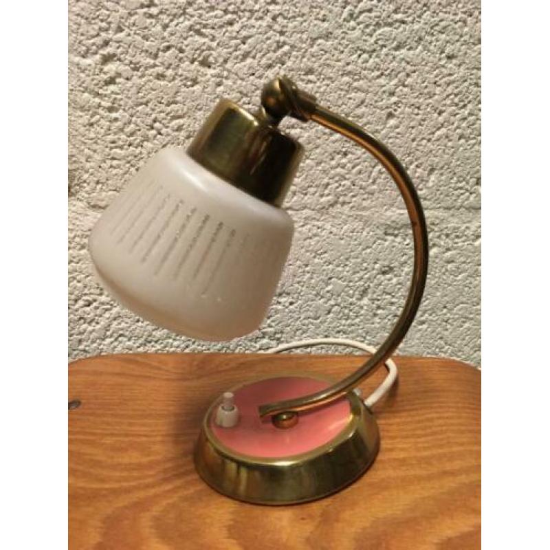 Vintage lampje roze messing glazen