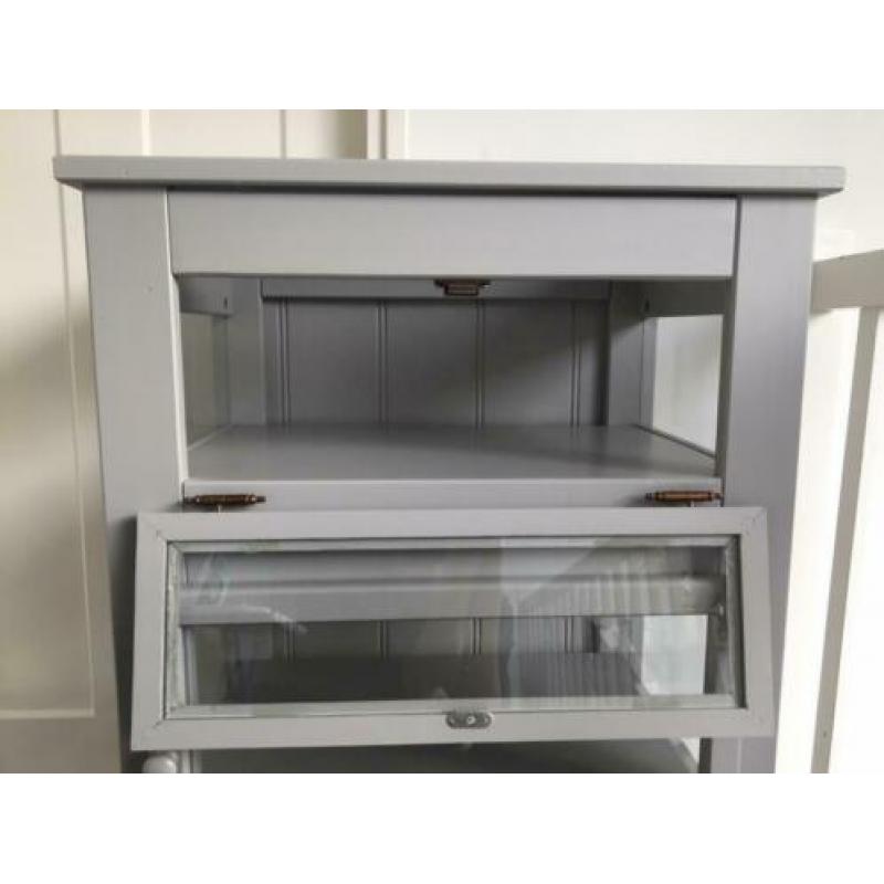 ==Bijna Nieuw== Kast vitrine kast hout glas grijs roomwit