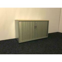 3x Roldeurkast Gispen, aluminium, ahorn topblad, H70 x B120