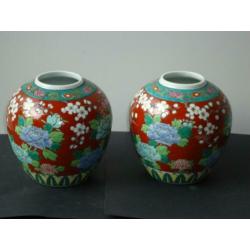 paar vintage CHINESE gemberpotten vaas beschilderd porselein