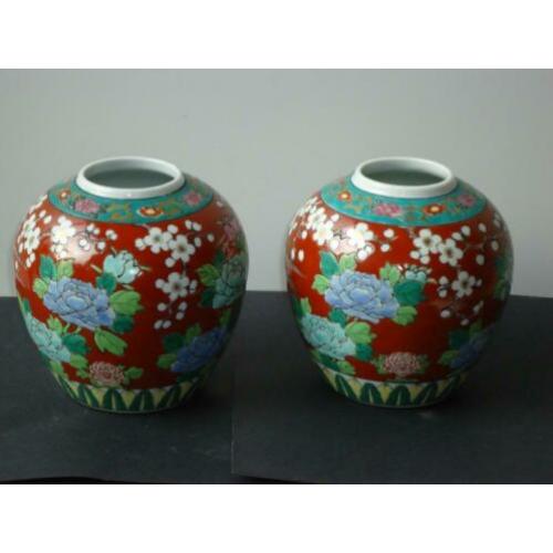 paar vintage CHINESE gemberpotten vaas beschilderd porselein