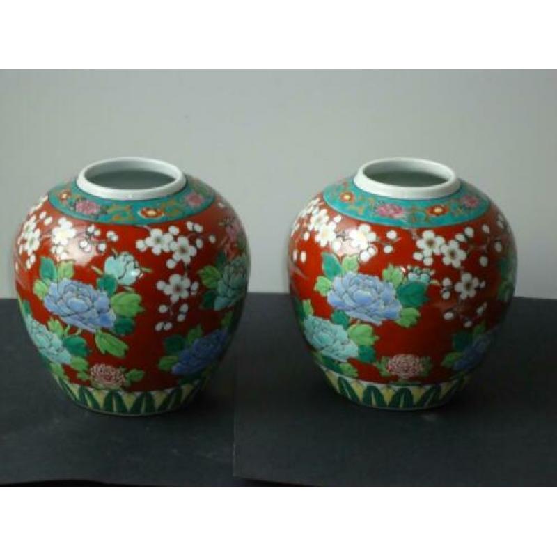 paar vintage CHINESE gemberpotten vaas beschilderd porselein