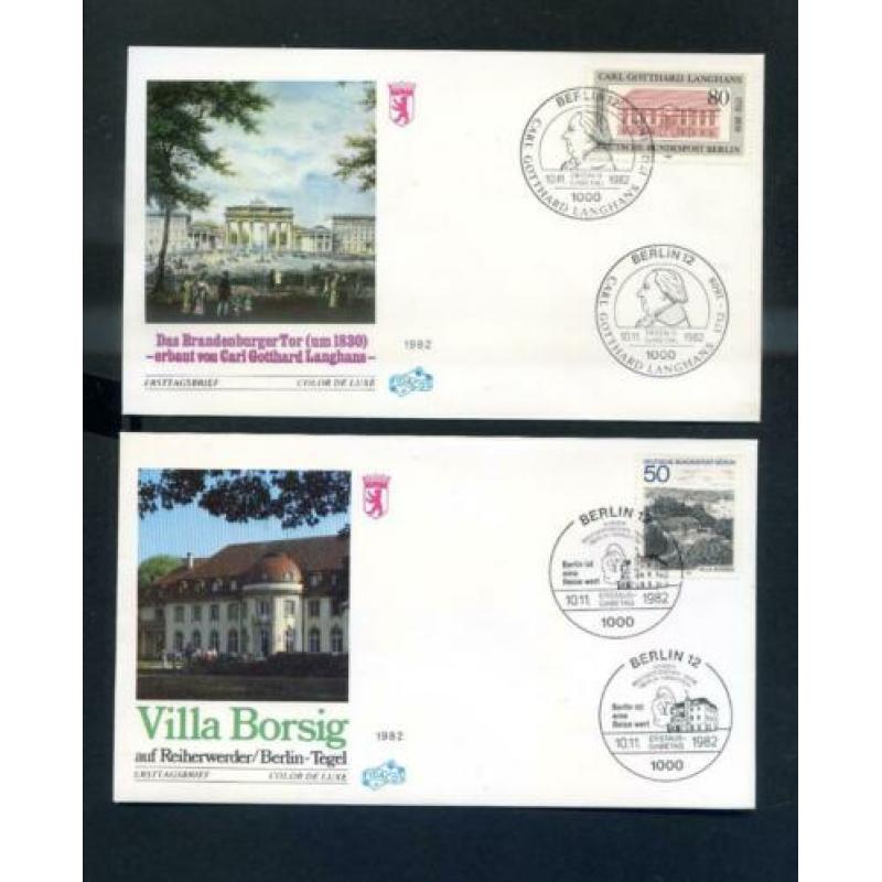 Berlijn 1982 - 8 x 1e dagenvelop-Brandenburger Tor/Villa e.a