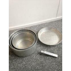 5 delig aluminium Pannenset voor op de camping +waterkeleltj