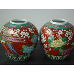 paar vintage CHINESE gemberpotten vaas beschilderd porselein