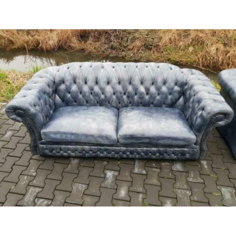 Chesterfield bank vintage blauw + bezorging gratis