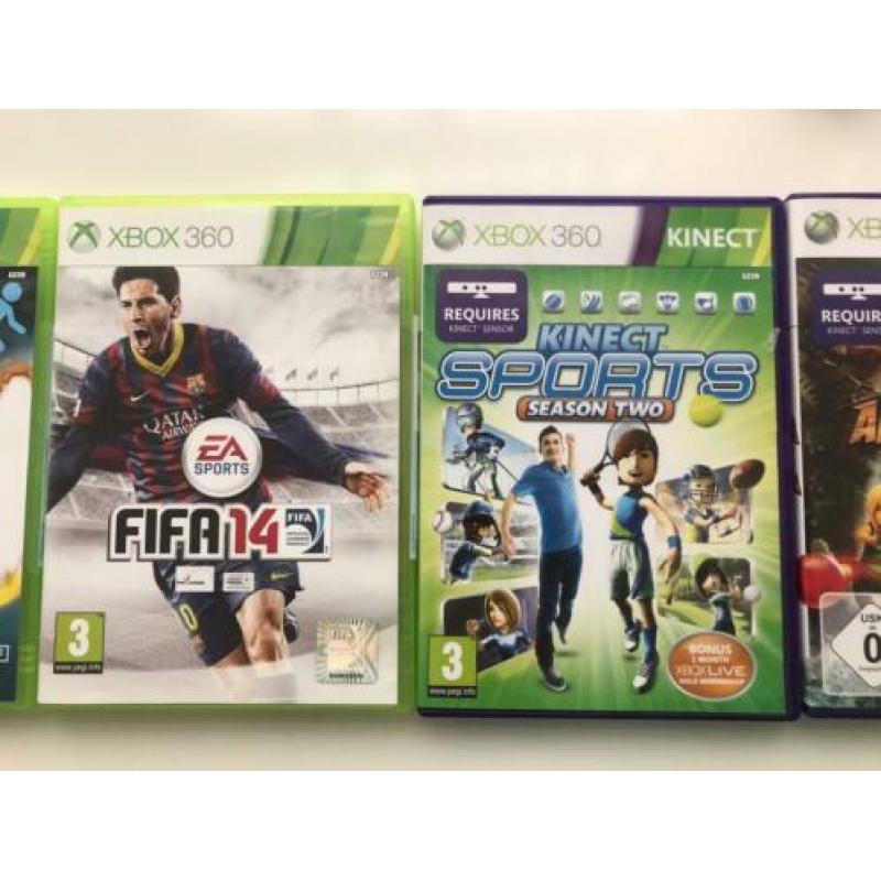 Xbox 360 with Kinect, 5 controllers and 5 games