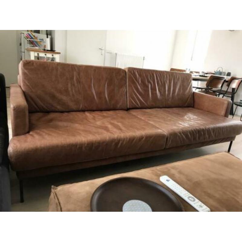 Leren cognac bank. Retro vintage stijl