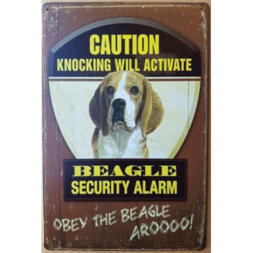 Caution Beagle hond security alarm reclamebord van metaal