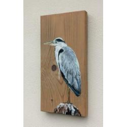 Handgeschilderd schilderij 2x Reiger op steigerhout