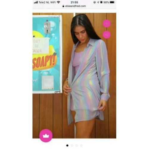 Oversized holographic shirt TOPSHOP asos regenboog zilver