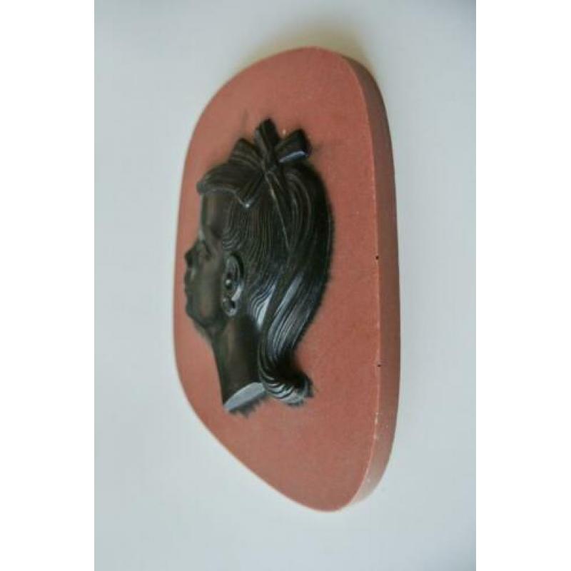 vintage meisjeshoofd PLAQUETTE fifties mid century no retro