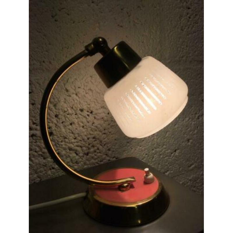 Vintage lampje roze messing glazen