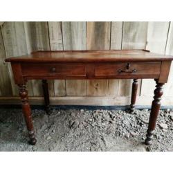 Mooie Antieke sidetable bureau tafel met 2 lade eiken Frans