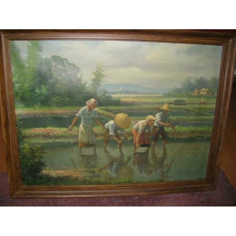 Bali, Indonesie, rijst planten, olieverf op doek