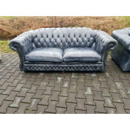Chesterfield bank vintage blauw + bezorging gratis