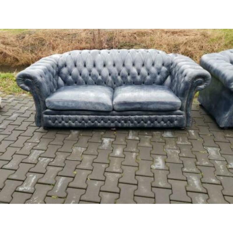 Chesterfield bank vintage blauw + bezorging gratis