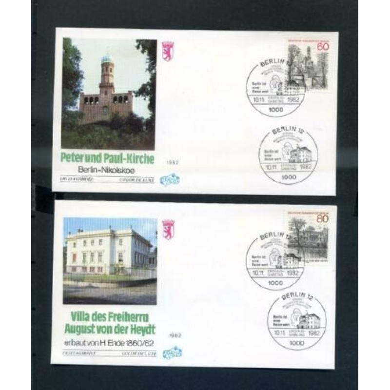 Berlijn 1982 - 8 x 1e dagenvelop-Brandenburger Tor/Villa e.a