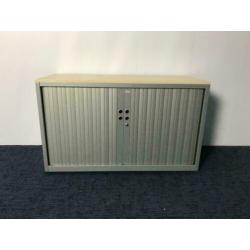 3x Roldeurkast Gispen, aluminium, ahorn topblad, H70 x B120
