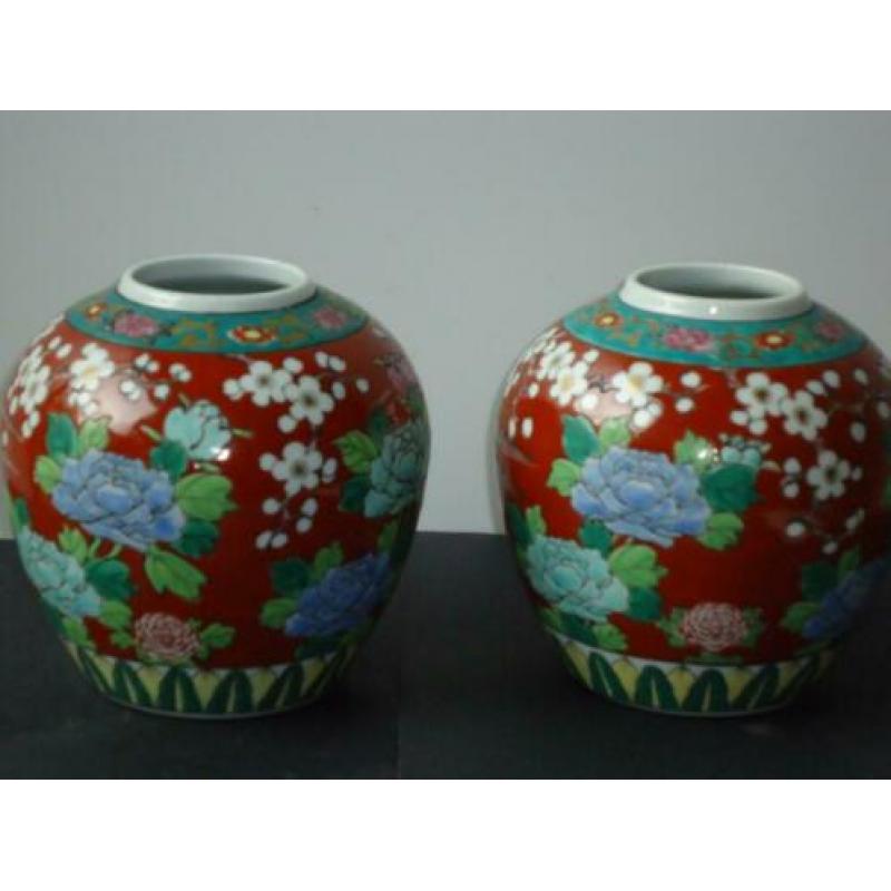 paar vintage CHINESE gemberpotten vaas beschilderd porselein