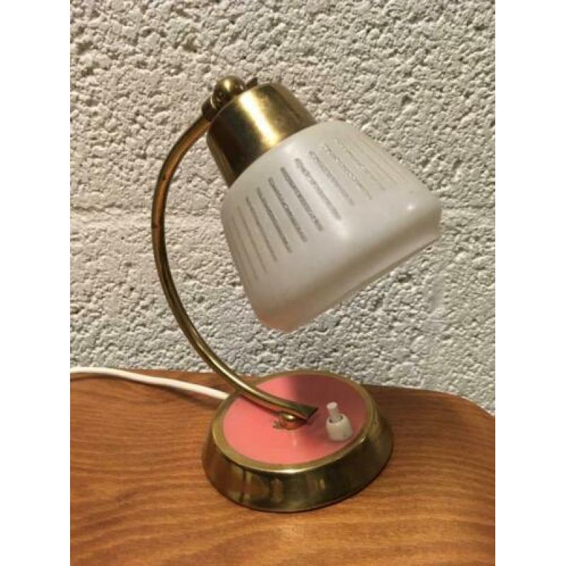Vintage lampje roze messing glazen