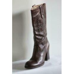 ASH - Donkerbruin lederen boots met gevlochten schacht - 38