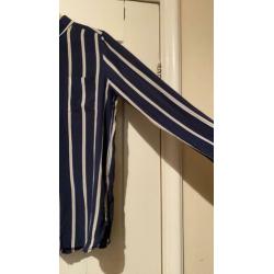 Ganni 100% zijden blouse strepen donkerblauw