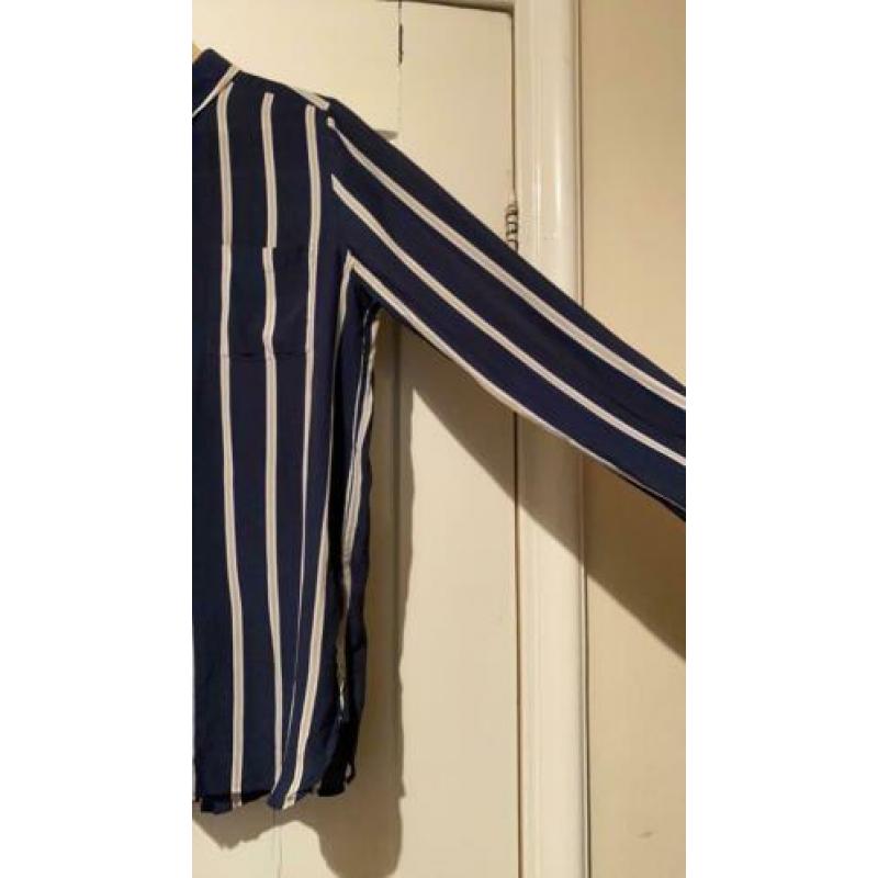 Ganni 100% zijden blouse strepen donkerblauw