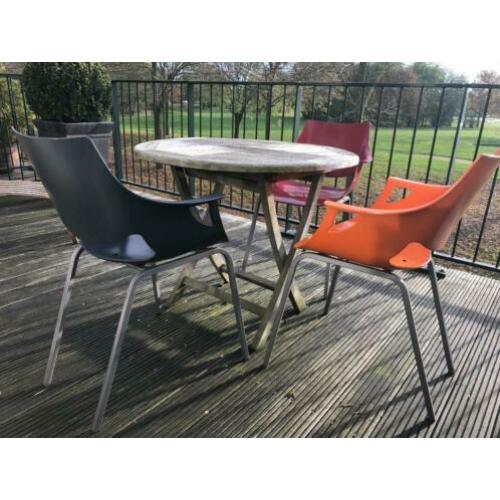 6 design terrasstoelen, stapelbaar