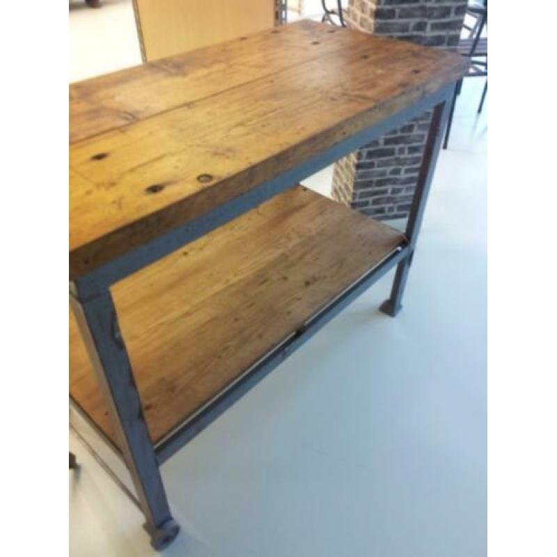 Industriële tafel, wandtafel, werktafel, sidetable, werkbank