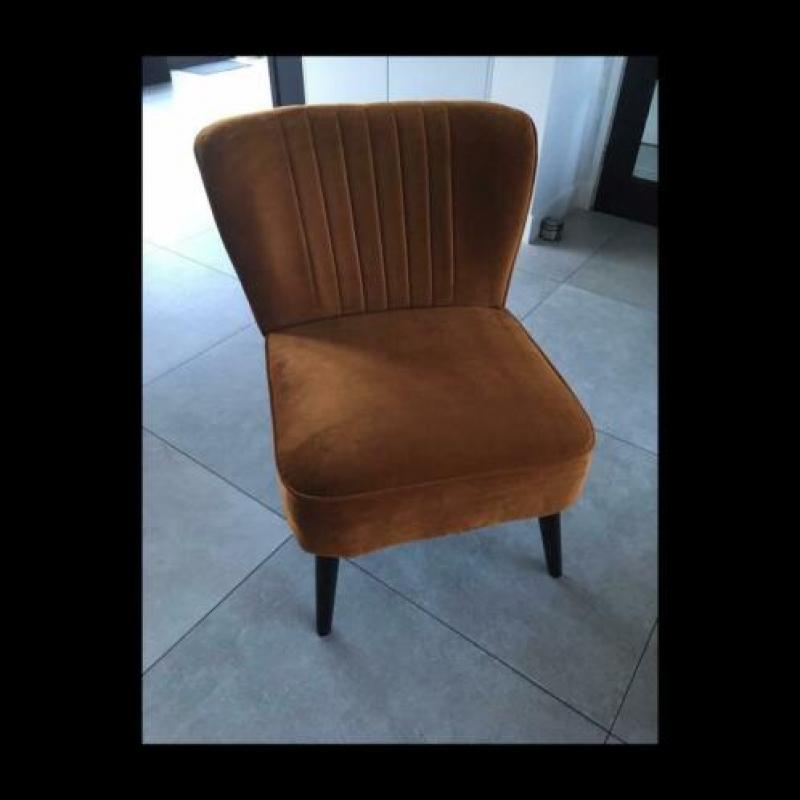 Mooie fluwelen/velvet Fauteuil cognac/goud kleur. Zie foto’s