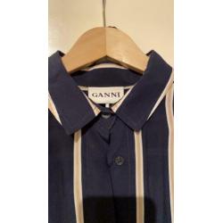 Ganni 100% zijden blouse strepen donkerblauw