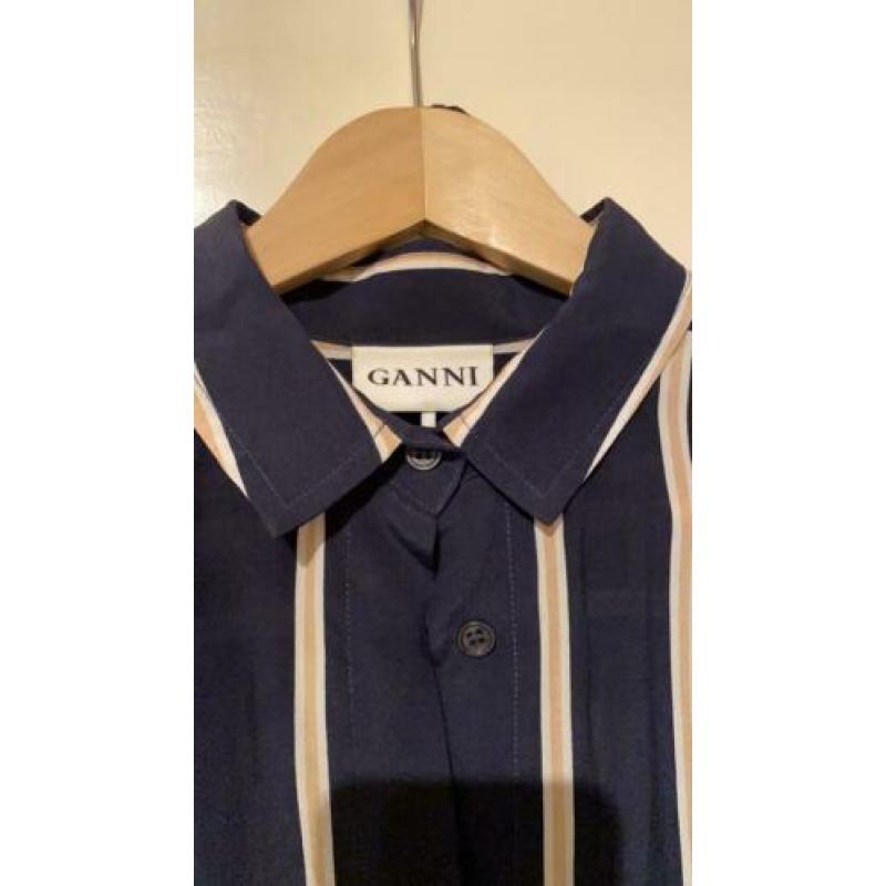 Ganni 100% zijden blouse strepen donkerblauw