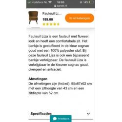 Mooie fluwelen/velvet Fauteuil cognac/goud kleur. Zie foto’s