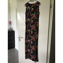 Zara maxi jurk roze geel zwart floral bloemen l 42 zgan