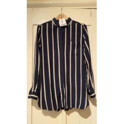Ganni 100% zijden blouse strepen donkerblauw