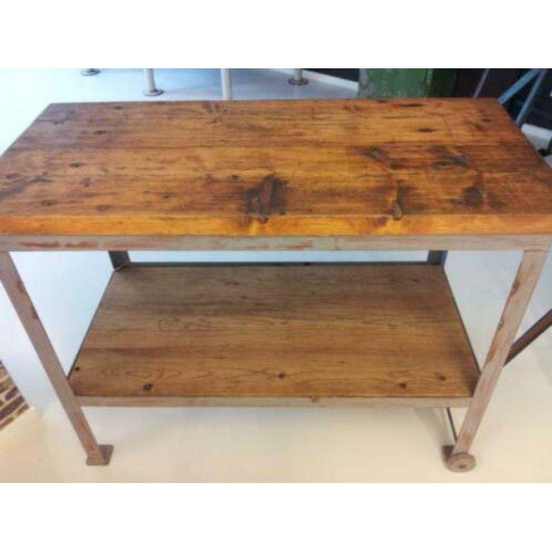 Industriële tafel, wandtafel, werktafel, sidetable, werkbank