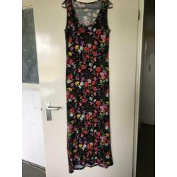 Zara maxi jurk roze geel zwart floral bloemen l 42 zgan
