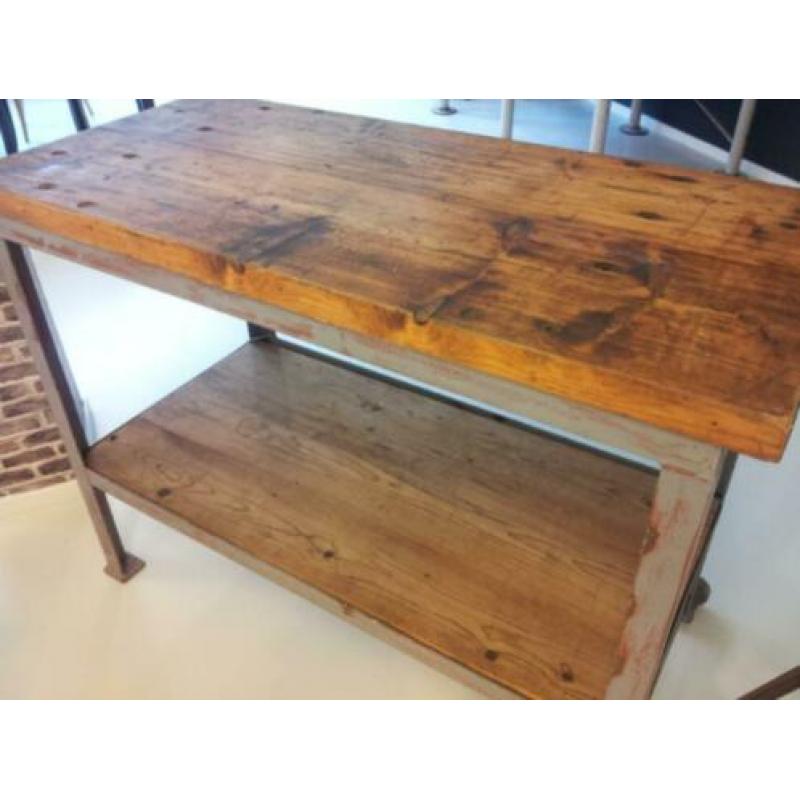 Industriële tafel, wandtafel, werktafel, sidetable, werkbank