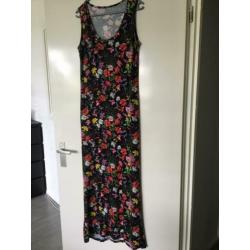 Zara maxi jurk roze geel zwart floral bloemen l 42 zgan
