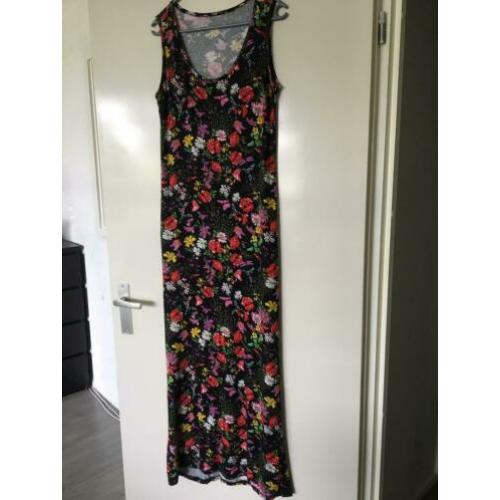 Zara maxi jurk roze geel zwart floral bloemen l 42 zgan