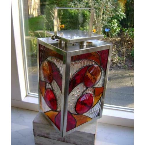 Lantaarn rood oranje glas tiffany 3D glasfusing