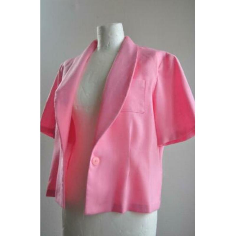 Vintage roze cropped blazer, korte mouwen
