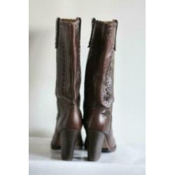 ASH - Donkerbruin lederen boots met gevlochten schacht - 38