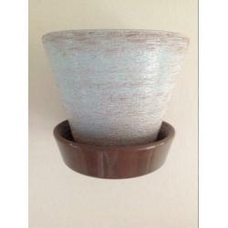 Vintage ADCO Wandbloempot Hangpot Hertshoorn Turquoise Terra