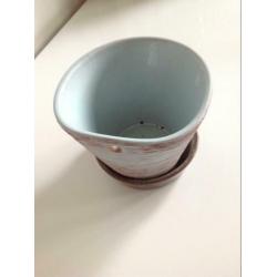 Vintage ADCO Wandbloempot Hangpot Hertshoorn Turquoise Terra