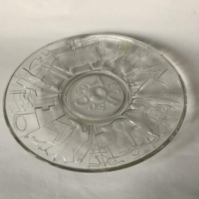 Retro Platte ABC persglazen schaal Leerdam