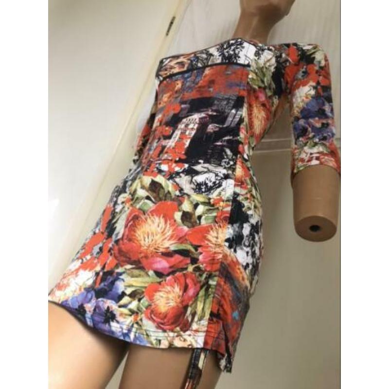 Miss Etam zacht tretch tricot floral bloemen jurk S xS