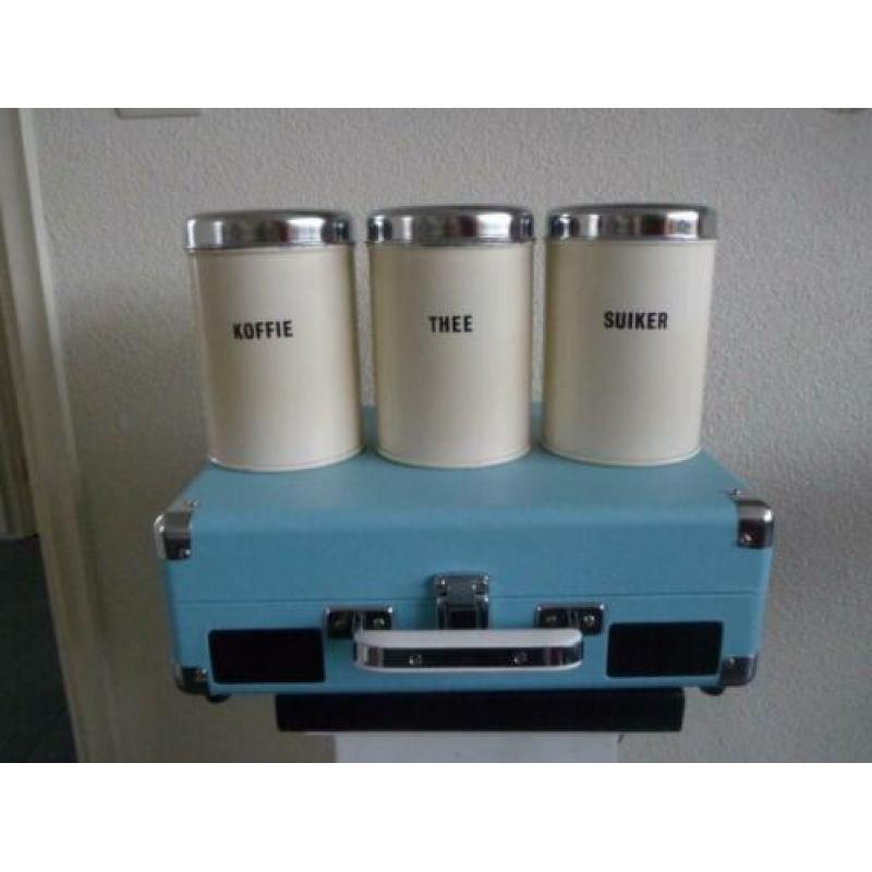 3 KOFFIE THEE SUIKER BUSSEN BLIKKEN Brabantia creme vintage